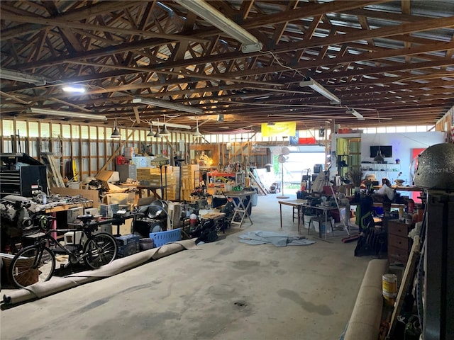 garage featuring a workshop area