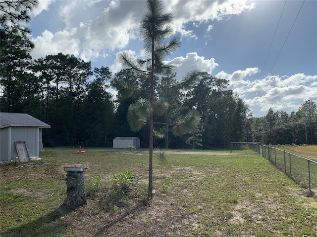 view of yard with a shed