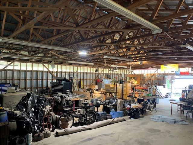 garage featuring a workshop area