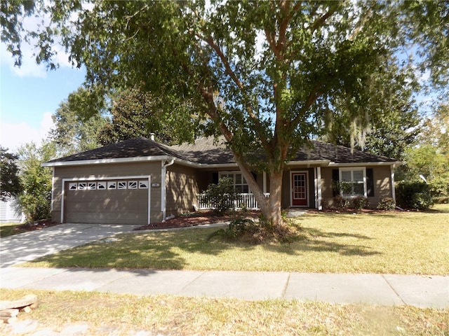 ranch-style house with a front lawn and a garage