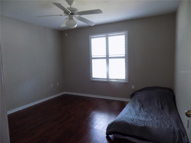 interior space featuring dark wood-type flooring and ceiling fan