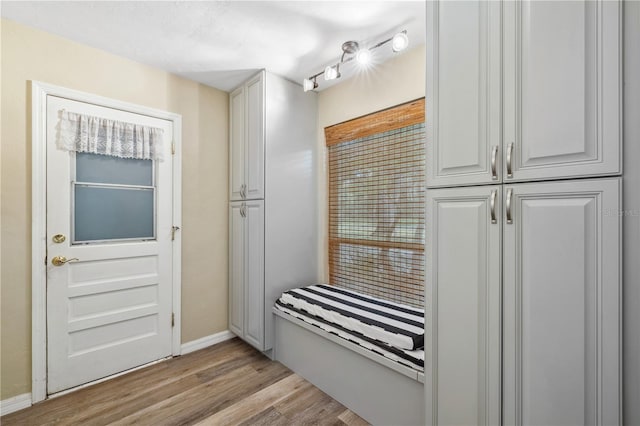 doorway to outside with light wood-type flooring