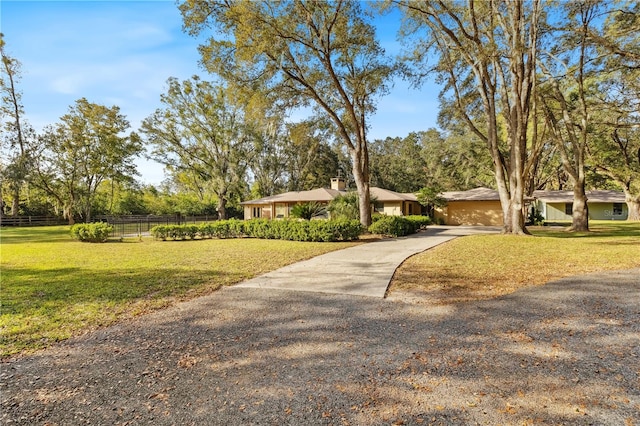 ranch-style house featuring a front lawn