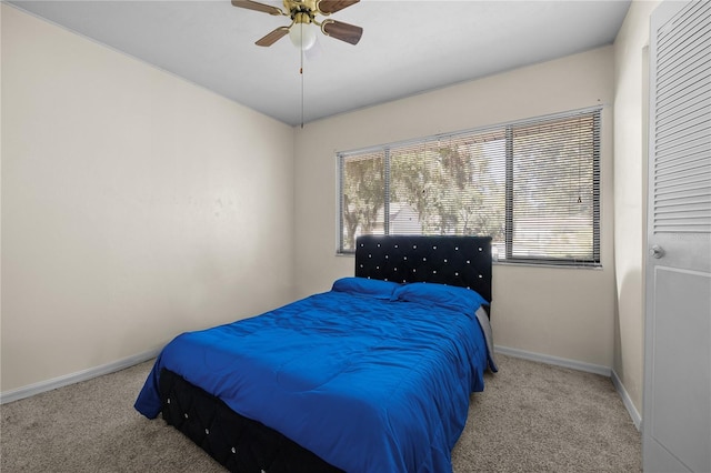 bedroom featuring carpet and ceiling fan