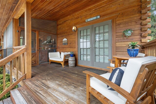 wooden deck with french doors