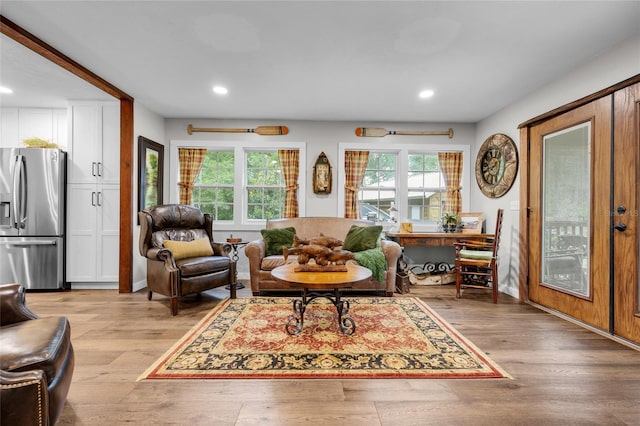 living room featuring light hardwood / wood-style flooring and a wealth of natural light