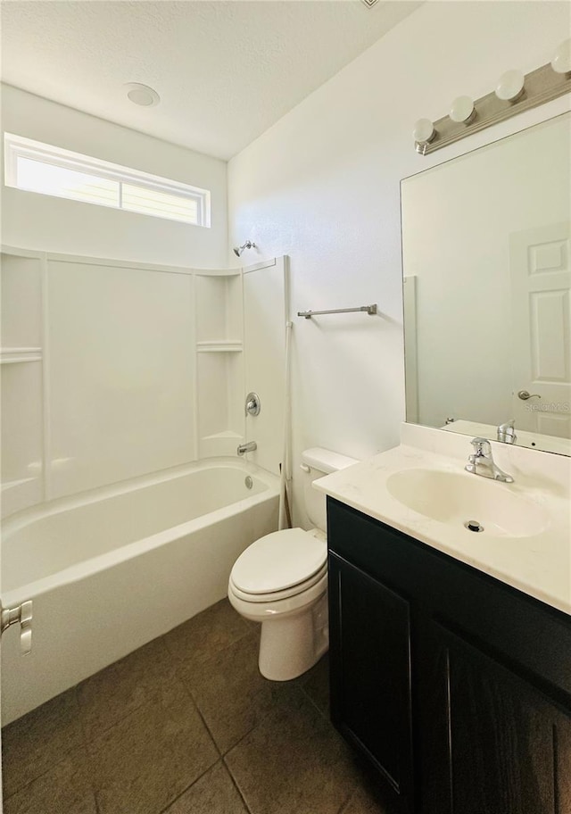 full bathroom with tile patterned flooring, vanity, toilet, and bathtub / shower combination