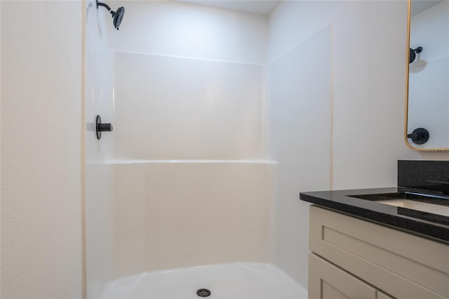 bathroom featuring a shower and vanity