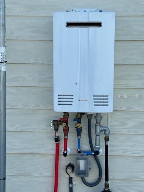 details featuring tankless water heater