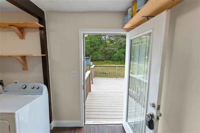 laundry room with washer / clothes dryer and dark hardwood / wood-style floors