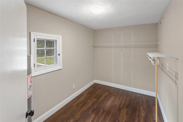 interior space featuring dark hardwood / wood-style flooring and a textured ceiling