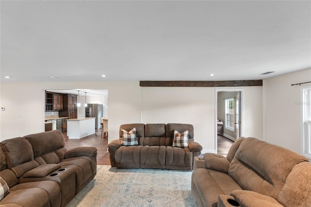 living room with light hardwood / wood-style flooring