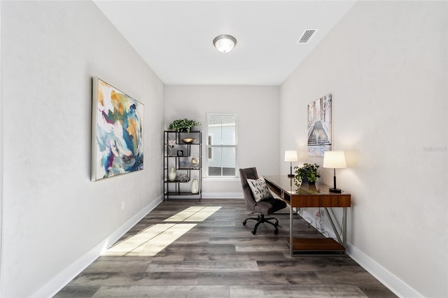 office area featuring dark hardwood / wood-style flooring