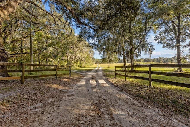 view of road with a rural view