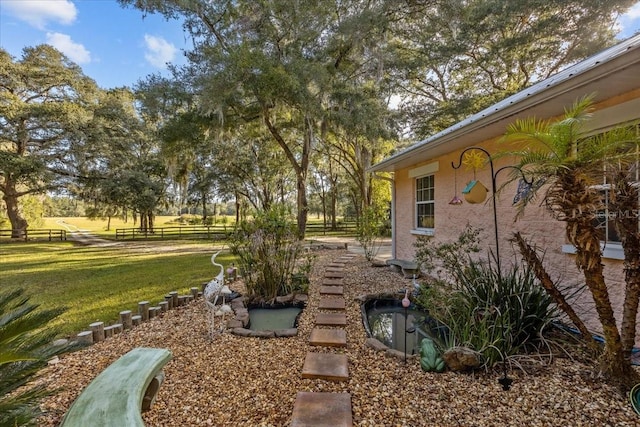 view of yard with a rural view