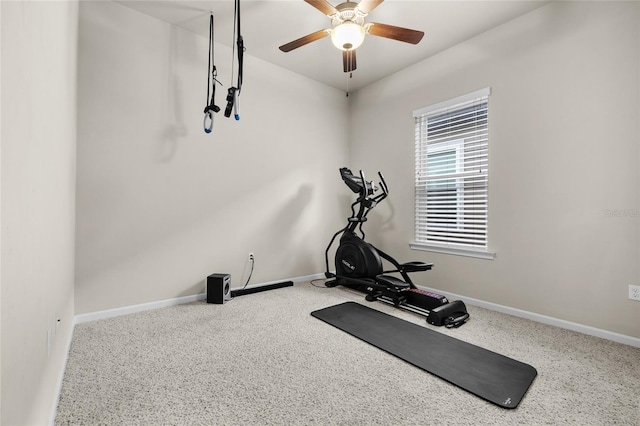 workout room with ceiling fan