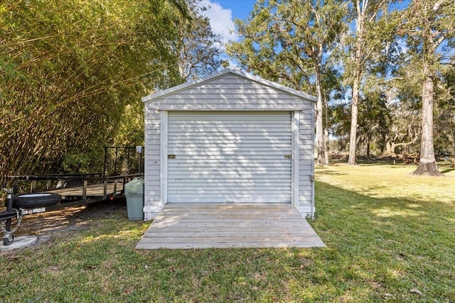 view of outbuilding with a yard