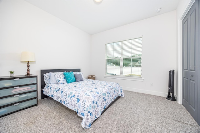 carpeted bedroom with a closet