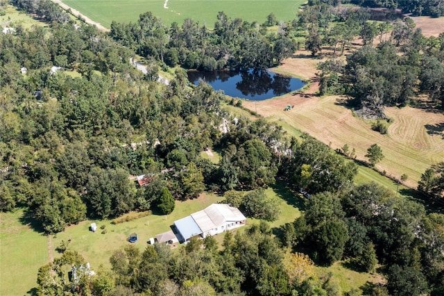 bird's eye view featuring a water view and a rural view