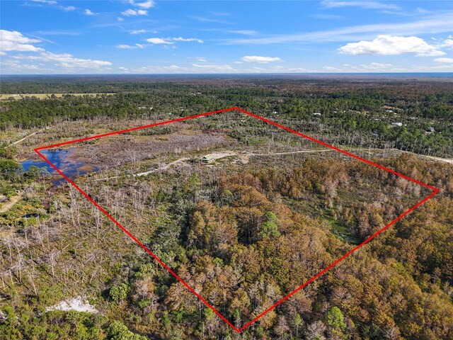 7550 SW 127th Ct, Cedar Key, FL 32625 - aerial overview of property's location featuring a heavily wooded area and property boundaries highlighted