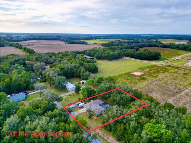 bird's eye view featuring a rural view