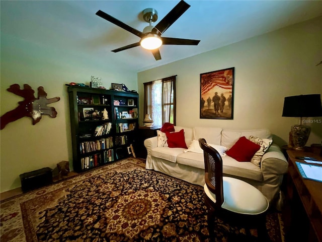 living room with ceiling fan