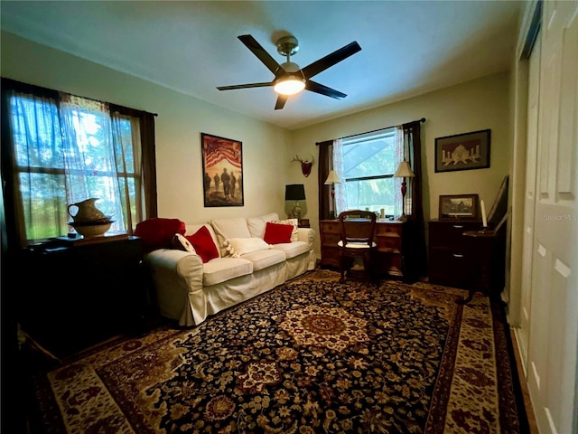 living room with ceiling fan