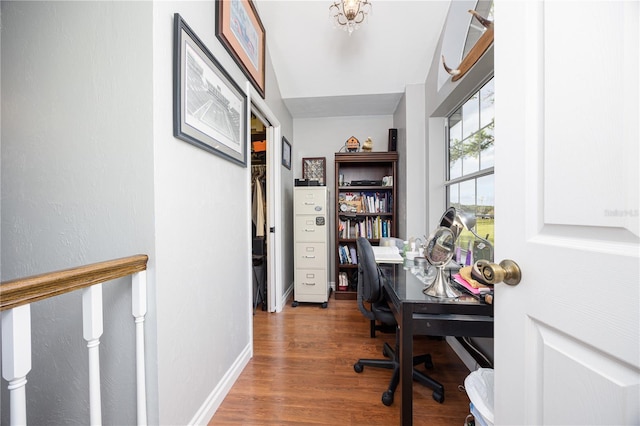 office area with hardwood / wood-style flooring