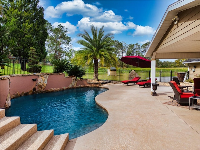 view of swimming pool featuring a patio area