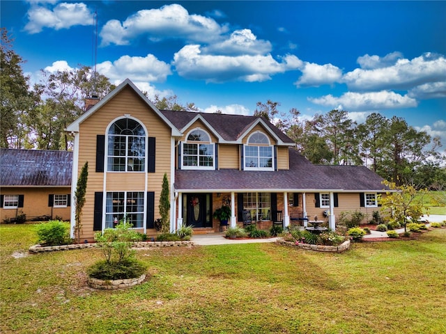 view of front of house featuring a front yard and a porch