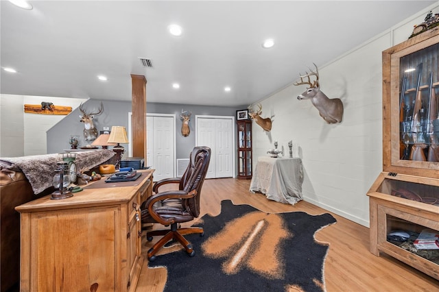 home office featuring light wood-type flooring