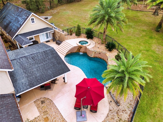 view of pool with an in ground hot tub, french doors, and a patio area