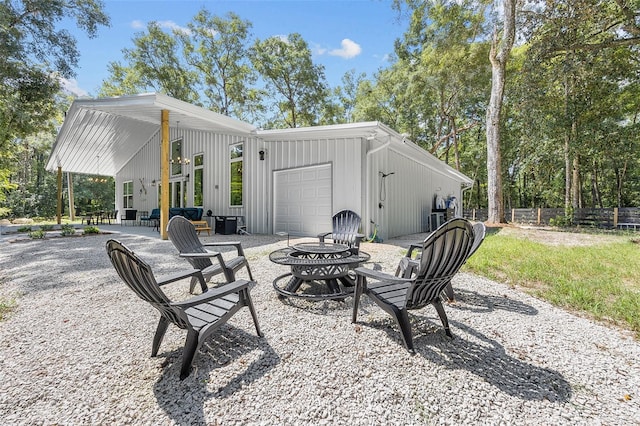 view of patio with a garage