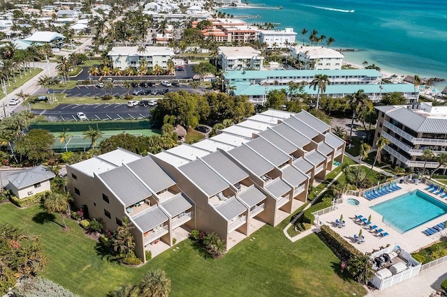 aerial view featuring a water view