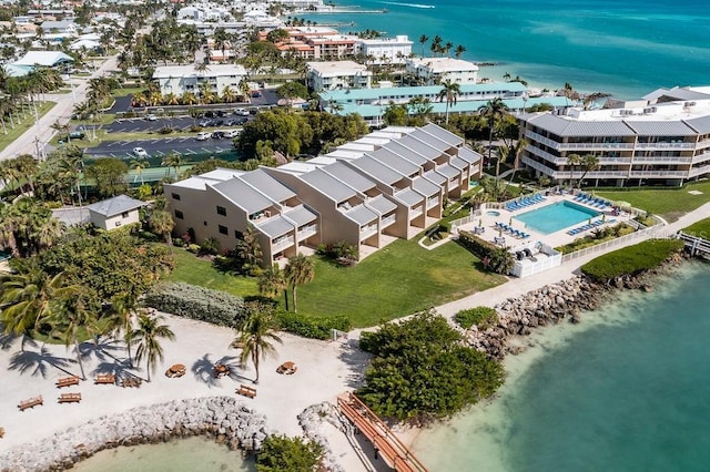 aerial view with a water view