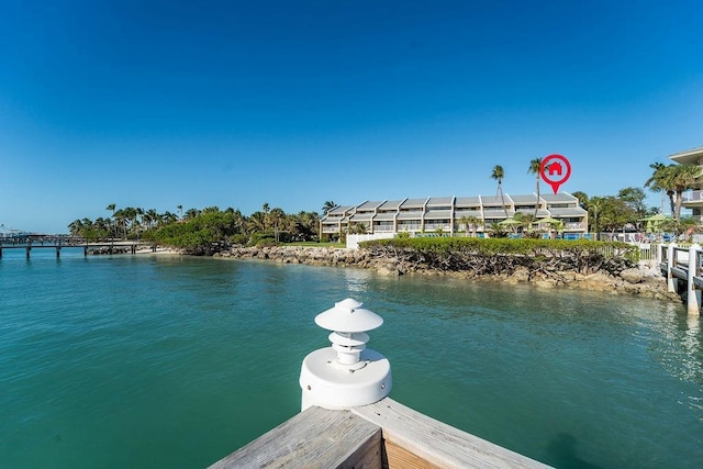 view of dock with a water view