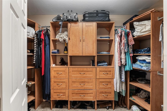 walk in closet featuring carpet