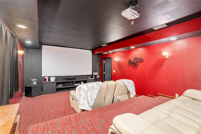 home theater room with carpet floors