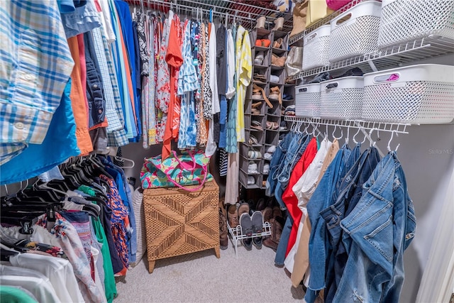 walk in closet with carpet