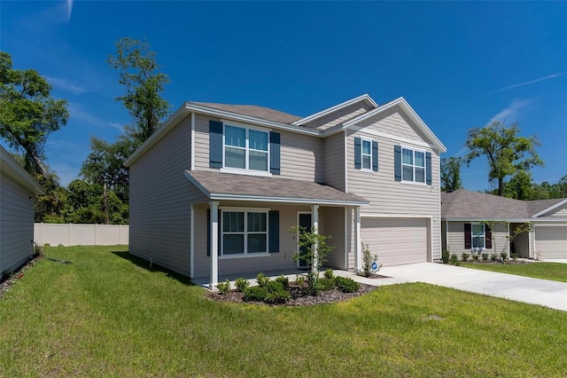 view of front facade with a front lawn and a garage