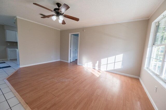 empty room featuring a textured ceiling, a wealth of natural light, and light hardwood / wood-style flooring