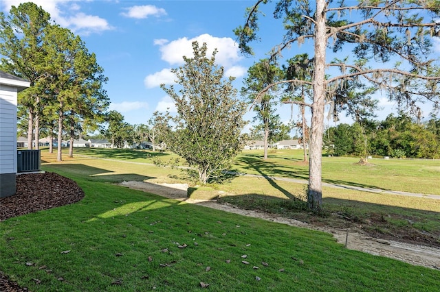 view of yard featuring central air condition unit