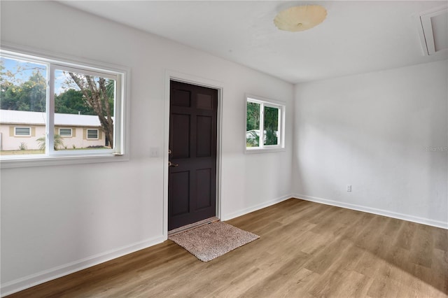 foyer with a wealth of natural light and light hardwood / wood-style floors