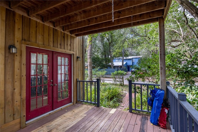 wooden deck with french doors