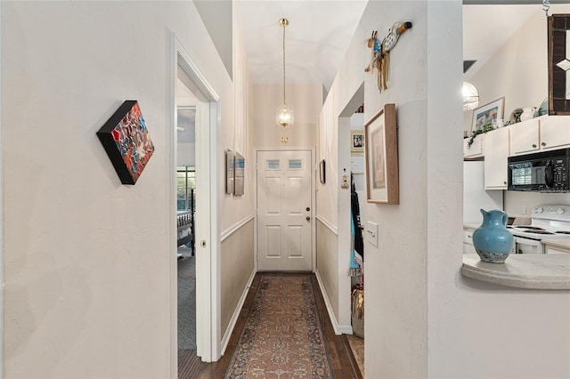 hallway with dark hardwood / wood-style floors