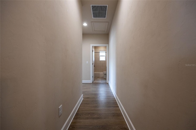 hall with dark hardwood / wood-style flooring