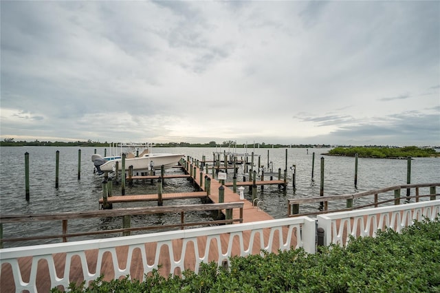 view of dock with a water view