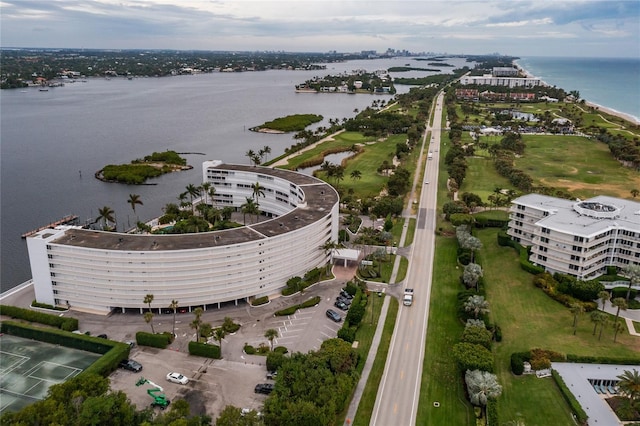 aerial view with a water view