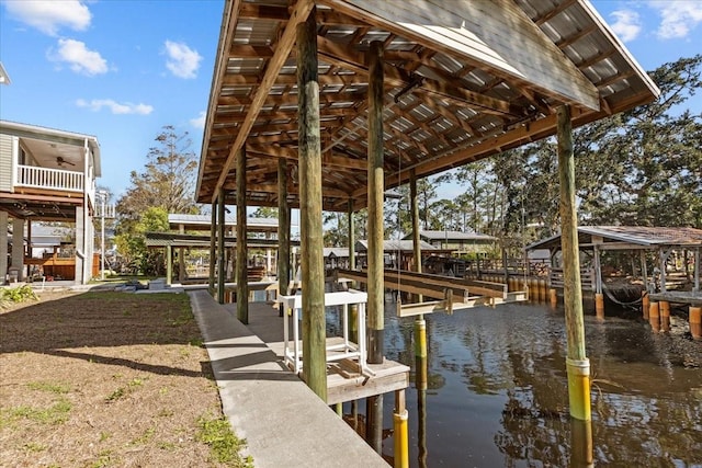 view of dock featuring a water view