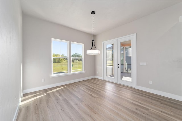 1069 NW 132nd Blvd, Newberry, FL 32669 - unfurnished dining area with french doors, light wood-type flooring, and baseboards